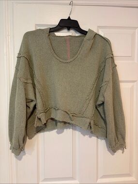 POL Distressed Olive Green Cropped Sweater